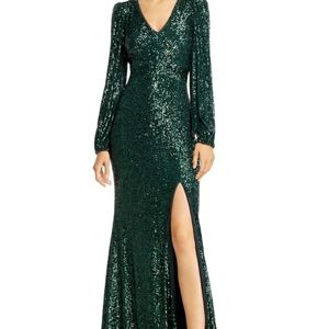 Avery G Gown Size 4 Hunter Green Sequin V-Neck Lon